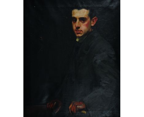 Circle of John Singer Sargent (1856-1925) American. Portrait of a Men, Dressed in Black, Oil on Canvas, Unframed, 30" x 25".