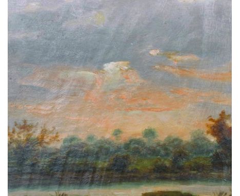 20th Century German School. A Tranquil River Landscape, Oil on Panel, 9.5" x 10.75".