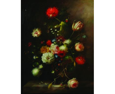 J... Gabriel (20th Century) Dutch Style. Still Life with Flowers in an Glass Bowl, Oil on Panel, Signed, 20" x 16".