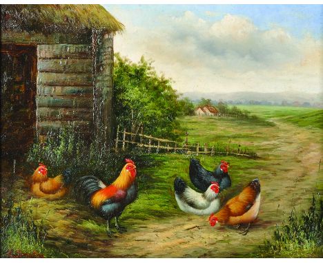 C... Smythe (20th Century) British Style. Chickens in a Farmyard, Oil on Panel Signed, 8" x 10", and a companion piece, a pai