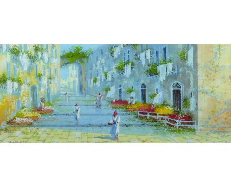 M... Ginori (20th Century) Italian. A Street Scene, with Figures, Watercolour, Signed, 7.5" x 16.5".