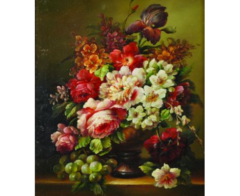 J... Gabriel (20th Century) Dutch Style. Still Life with Flowers in an Urn on a Ledge, Oil on Panel, Signed, 10" x 8.5", and 