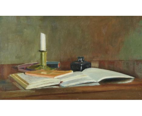 KUIJTEN, HARRIE (1883-1952), unsigned attributed to, still life  with candle in candlestick, inkwell and books, oil on canvas