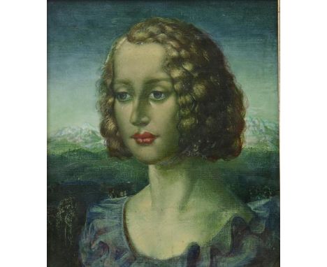 Unknown, not signed, portrait of a lady, marouflé 22 x 19 cm.ONBEKEND, zonder signatuur, portret van dame met blonde krullen,