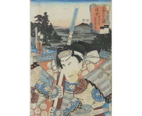 Woodblock print with actor, sign. Utagawa TOYOKUNI III  (aka Utagawa KUNISADA, 1786 - 1864), Japan ca. 1850, 35 x 25 cm.Houts