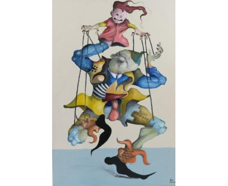 KUVAEV OLEG (1967), sign. dated. 97 l.r.,  Puppet doll, canvas 152 x 100 cm.KUVAEV OLEG (1967), ges. en gedat. 97 r.o.,  Mari