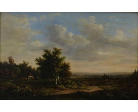 Jansen, Johannes Mauritz, signed, dutch landscape, panel 25 x 38 cm.JANSEN, JOHANNES MAURITZ (1812-1857), ges. m.o., heidelan