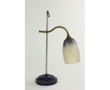 Chromed desk lamp with pate de noche glass shade, obscurely signed, height adjustable, ca. 1910, h. 42 cm. (wiring is missing