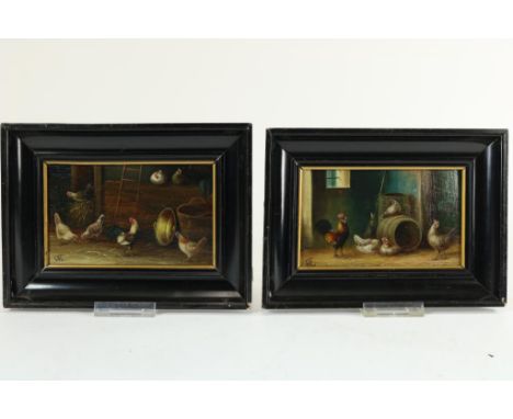 LAMMERS WILHELM ALBERTUS (1857-1913), monophonic. W.L, l.l. poultry in stable, panel 10 x 17 cm. pendant.LAMMERS WILHELM ALBE