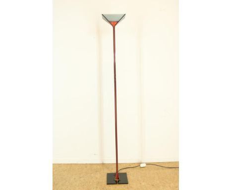 Black metal design floor lamp, with dimmable halogen lighting, design unknown, executed by Relco Milano, Italy 1980s, h. 192 