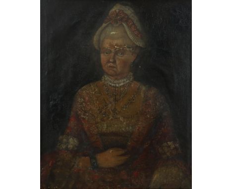 Unknown,  portrait of a lady, marouflé 78 x 63 cm.(damaged)ONBEKEND, onges., portret van dame, marouflé 78 x 63 cm.(beschadig