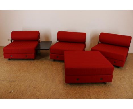 Sofa system with completely reversible rotating cylindrical back,  4 elementens 1x with table, 'Todo Modo', designed : Jean-M