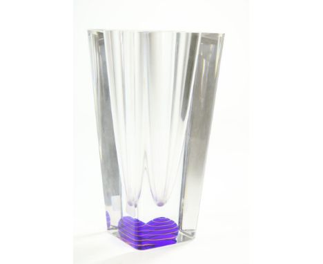 Heavy glass design vase, with blue bol, sign., designer: Bertil  Vallien, for: Kosta Boda, num.. 49522, h. 20 cm.Dikglazen va