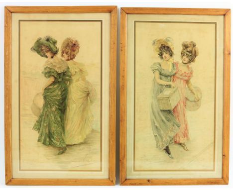Vallet-Bisson, Frederique, signed in print, 2 lithographs depicting elegant ladies, edited by Moullot 1900,  88 x 52 cm. each