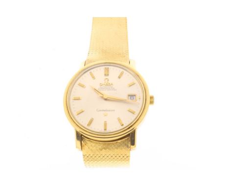 Yellow gold wrist watch, automatic, Omega, Constellation,  Chronometer, ca. 1950-1960, with date indication, yellow gold  Ome