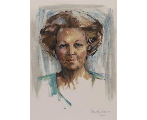 Hoek, Annelies, signed, portrait of Queen Beatrix, screenprint 78 x 60 cm.HOEK, ANNELIES (1943), ges. en gedat. 1995 r.o., po