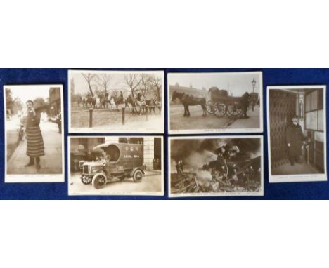 Postcards, London Life, a selection of 6 cards from the Rotary Series 10513, no 60 Firemen at work at a midnight fire, no 61 