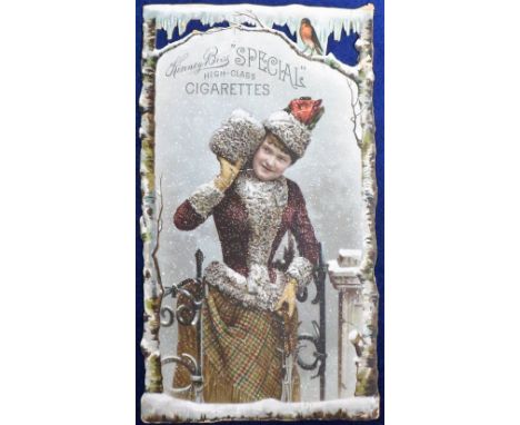 Tobacco issue, USA, Kinney, shop display card for 'Kinney Bros Special High Class Cigarettes' illustrated with beauty in wint