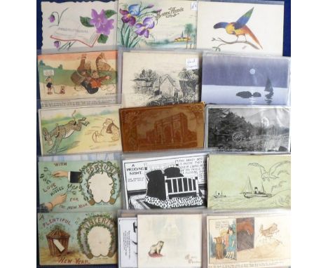 Postcards, Novelties, a collection of approx 80 cards inc. hold-to-light, transparencies, cork, aluminium, hand-painted, (45+