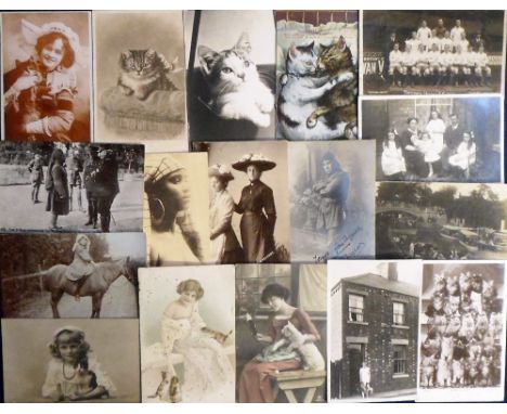 Postcards, a mixed UK subject and topo selection of 140+ cards inc. cats (100+), Attwell (back-damage), Social History, RP of