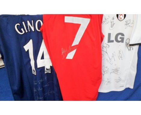 Football autographs, 3 replica shirts, Fulham FC home shirt with LG logo 2008/09 season with multiple black marker signatures