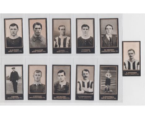 Cigarette cards, Smith's, Footballers (Titles, light blue backs), 11 type cards, all Midlands teams, Derby County (3) Bloomer