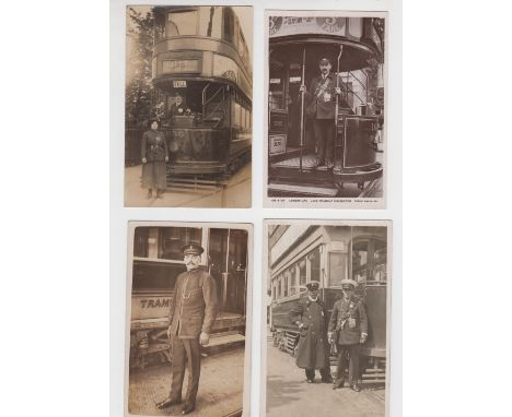 Postcards, Trams. 4 RP's each showing Tram personnel, Rotary London Life LCC Tram Car Conductor no 10513-24, West Norwood Tra