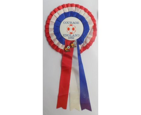 Football, World Cup Spain 1982, very good condition Sponsor's rosette for England issued by Courage Brewery of Reading in red