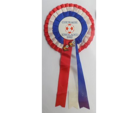 Football, World Cup Spain 1982, very good condition Sponsor's rosette for England issued by Courage Brewery of Reading in red