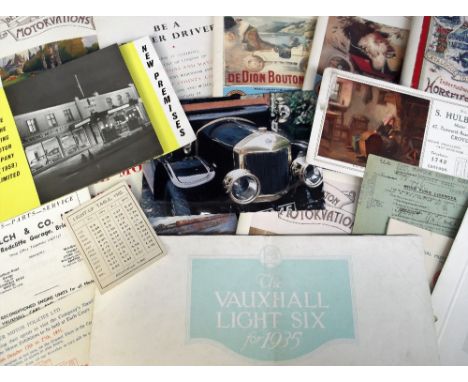 Ephemera Motoring, box of ephemera inc. a 1937 brochure for Vauxhall Light 6, Scrips-Booth hand book, b/w photos, 1950s vehic