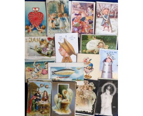 Postcards, a thematic assortment of approx 100 cards inc. novelties, (noted mechanical/revolving kaleidoscope), Xmas greeting