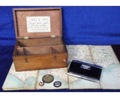 Collectables, to include small wooden box with label to underside of lid 'Orme &amp; Sons Billiard Table Makers to HRH the Pr