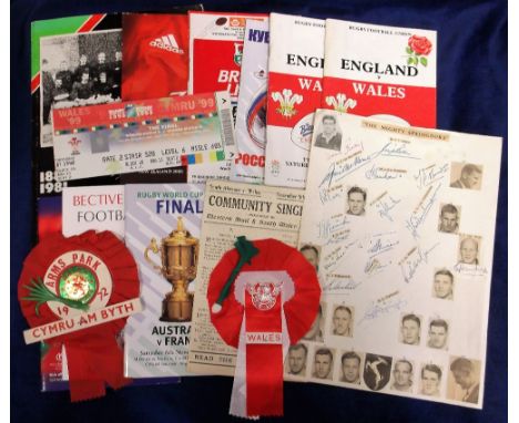 Rugby, a mixed selection inc. large autographed page showing newspaper images of the South Africa Team who played in the 2nd 