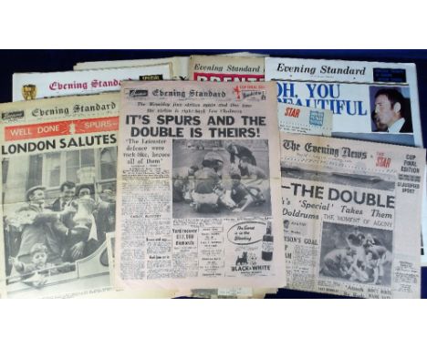 Football newspapers, a collection of 25 special supplements &amp; newspaper pages, mostly early 1960's covering Tottenham dou