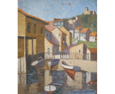 Hildegarde H. Hamilton (1898 - 1970) Painting of Casablanca Cuba. Titled verso. Oil on canvas. Signed and dated lower right. 
