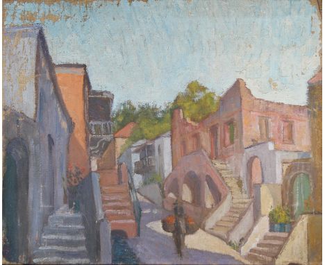 Hildegarde Hume Hamilton (1898 - 1970) Painting of St. Thomas. Oil on canvas. Unsigned. Inscribed verso. Size: 19 x 24 in. Un