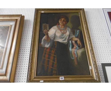 GILT FRAMED OIL ON CANVAS, PORTRAIT, EASTERN EUROPEAN LADY