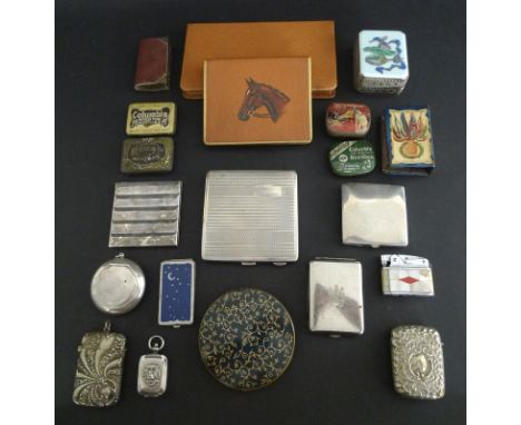 A collection of mostly compacts and cigarette cases, including one silver engine turned cigarette case, Chester 1934, S Blanc