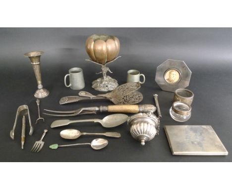 A collection of mostly silver and silver plated items including a silver propelling pencil set with bloodstone by Samson Mord