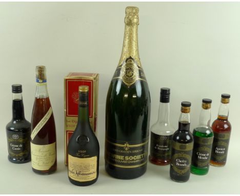 A Jereboam of Albert Gratien Champagne, Cuvee 33, for The Wine Society, a bottle of LE Bijou Ambre VSOP Fine Cognac, 40% vol,