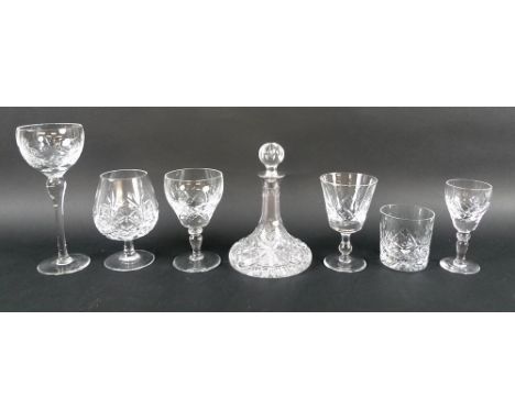 A collection of Brierley Crystal, comprising six brandy balloons, eight long stem wine glasses, six small tumblers, eight win