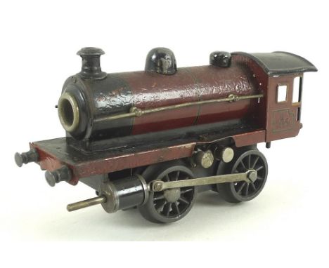 A Marklin O gauge tin plate 0-4-0 tank loco, early 20th century, electric 3-rail, maroon with black and gold detail 'R 12970'