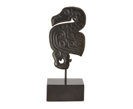 Property of a Gentleman (Lots 55-80)A Chinese dark green jade 'bird' amulet, late Shang/early Western Zhou dynasty, carved wi