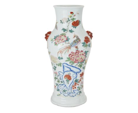 A large Chinese famille rose baluster vase, Qianlong period, of compressed lobed form painted to both sides with an exotic bi