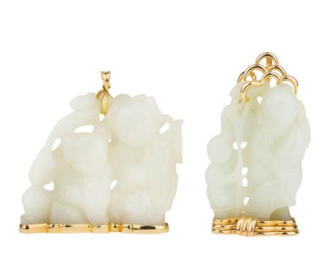 Two Chinese jade figurative carvings, 19th century, the white jade carved with 'hehe erxian', the pale celadon jade carved wi