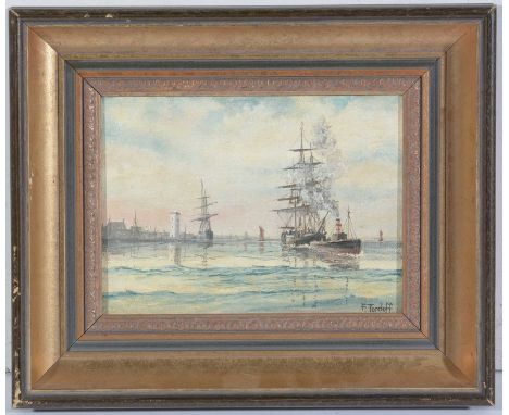 Frederick Tordoff(b.1939)Steam Tug Near the Low Light, North Shields,signed,oil on canvas,14 x 19cms, framed.