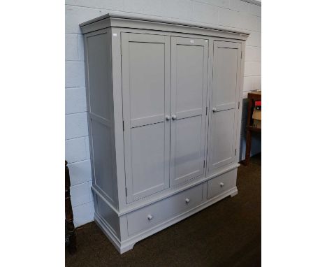 A Cotswold Company light grey painted modern triple wardrobeCondition report: Some scuffs to the handles, otherwise in good c
