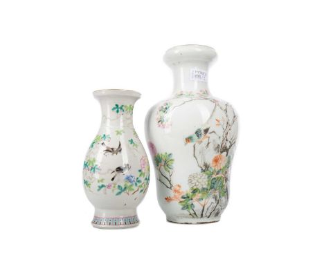 CHINESE FAMILLE ROSE VASE LATE 19TH/EARLY 20TH CENTURY decorated with birds amongst branches and flowers, along with a simila