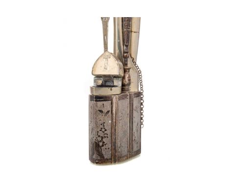 CHINESE OPIUM PIPE EARLY 20TH CENTURY  the white metal body with floral decorated panels, marks to base 24cm high overall