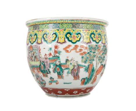 CHINESE FISH BOWL LATE 19TH/EARLY 20TH CENTURY the exterior decorated in the famille verte palette with figural scenes, the u